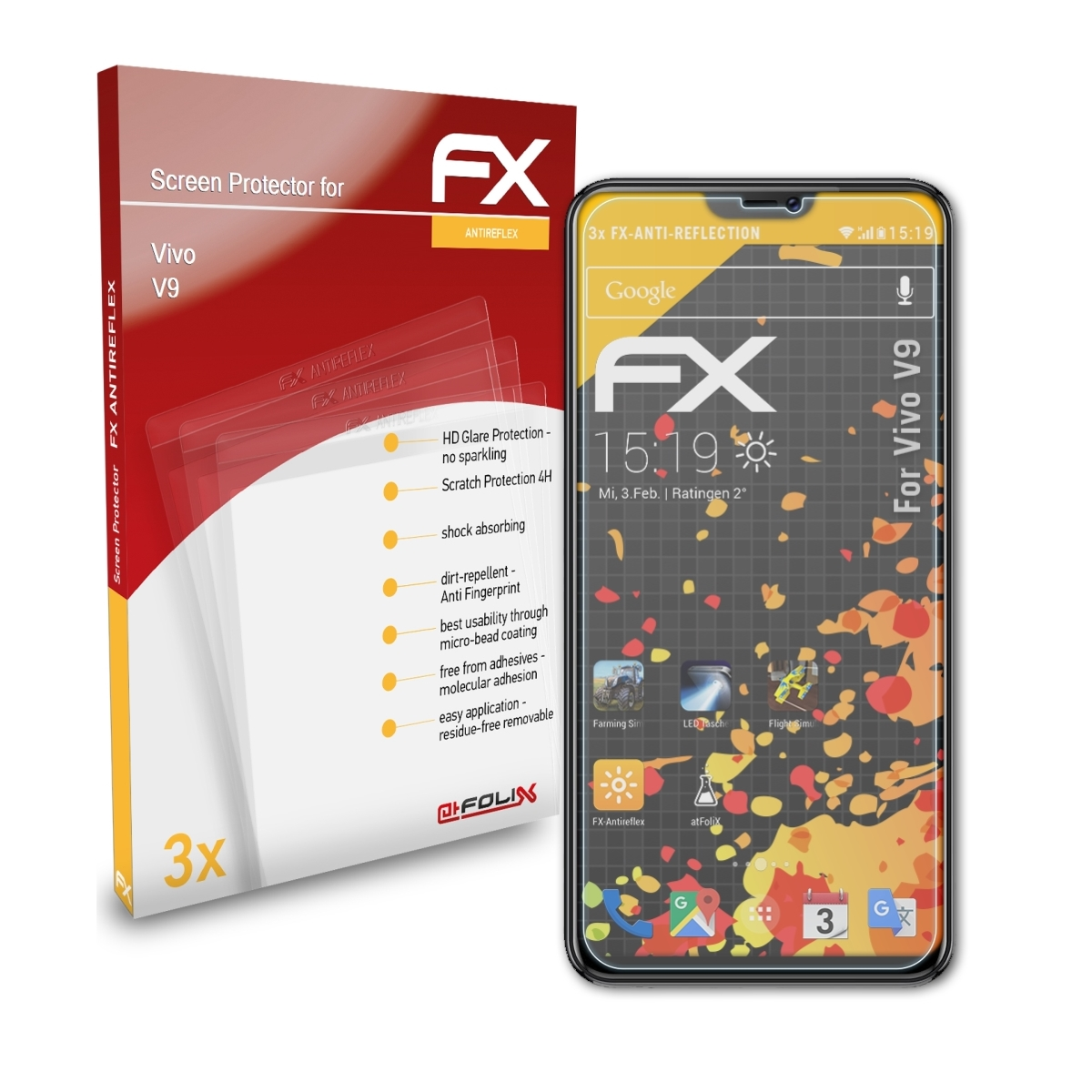 ATFOLIX 3x FX-Antireflex Displayschutz(für Vivo V9)