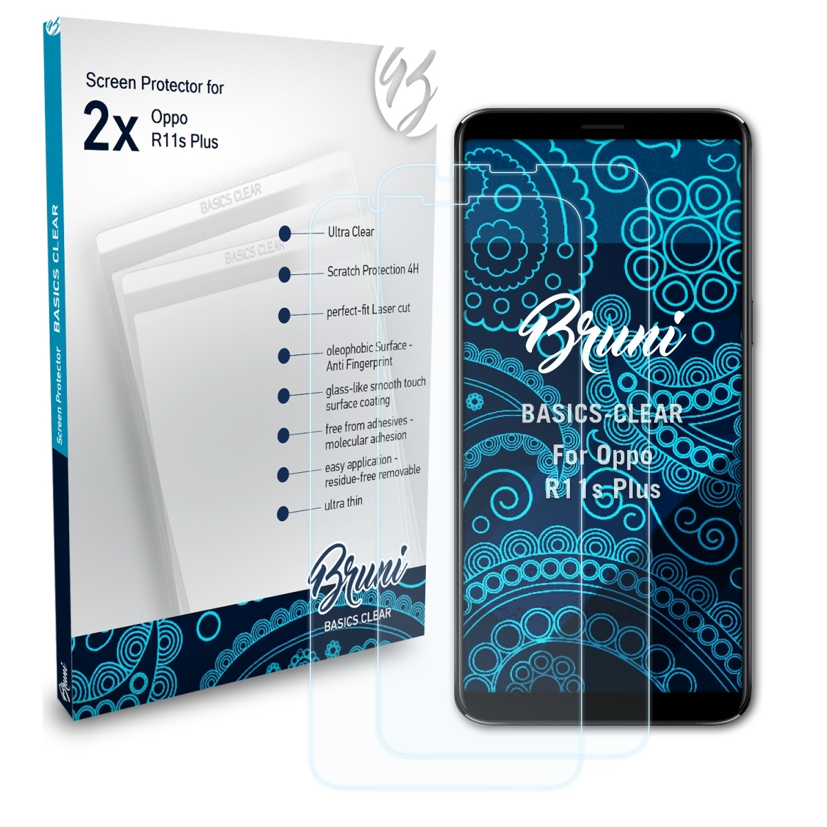 BRUNI 2x Oppo Basics-Clear R11s Plus) Schutzfolie(für