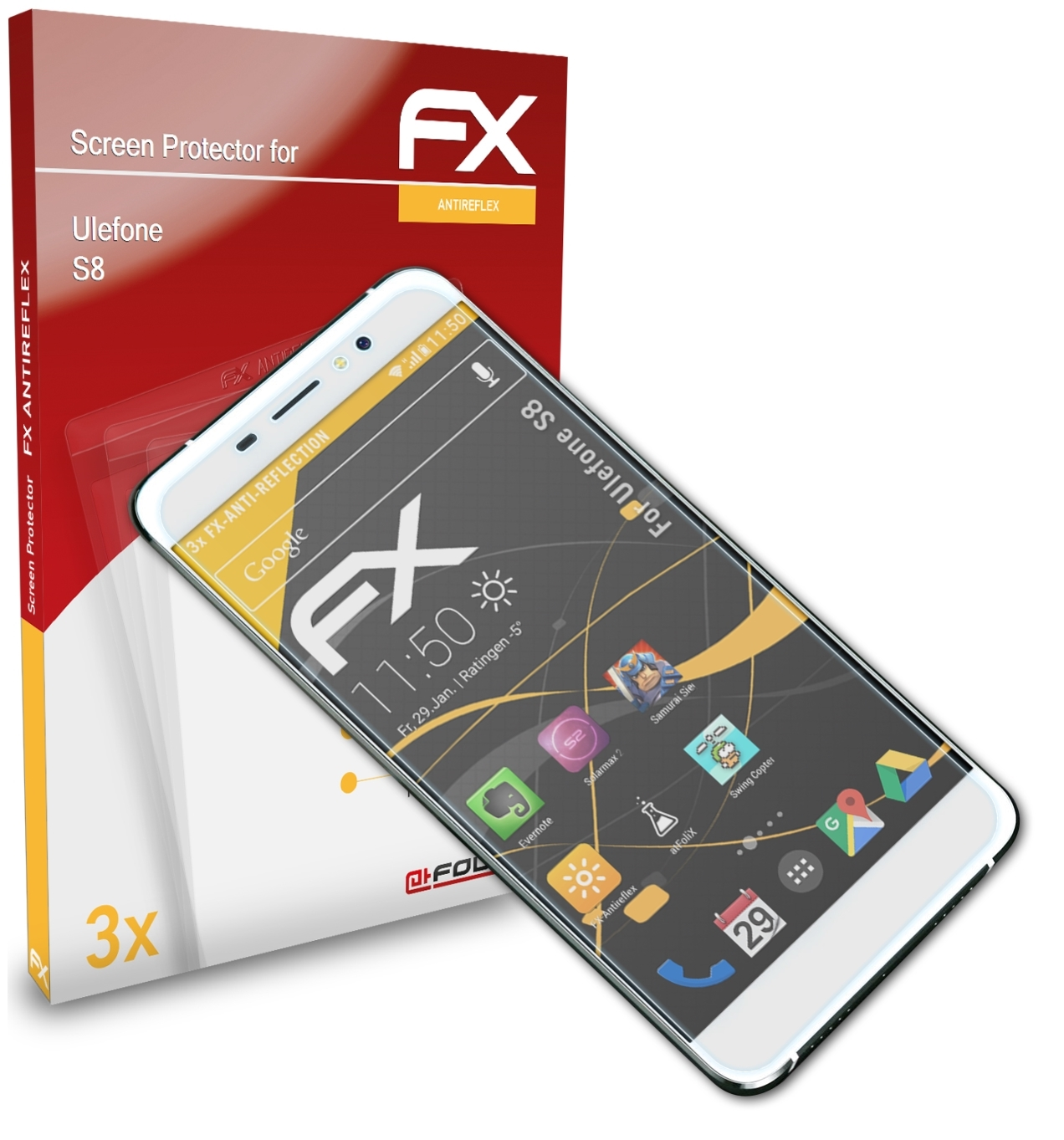 3x Ulefone ATFOLIX FX-Antireflex S8) Displayschutz(für