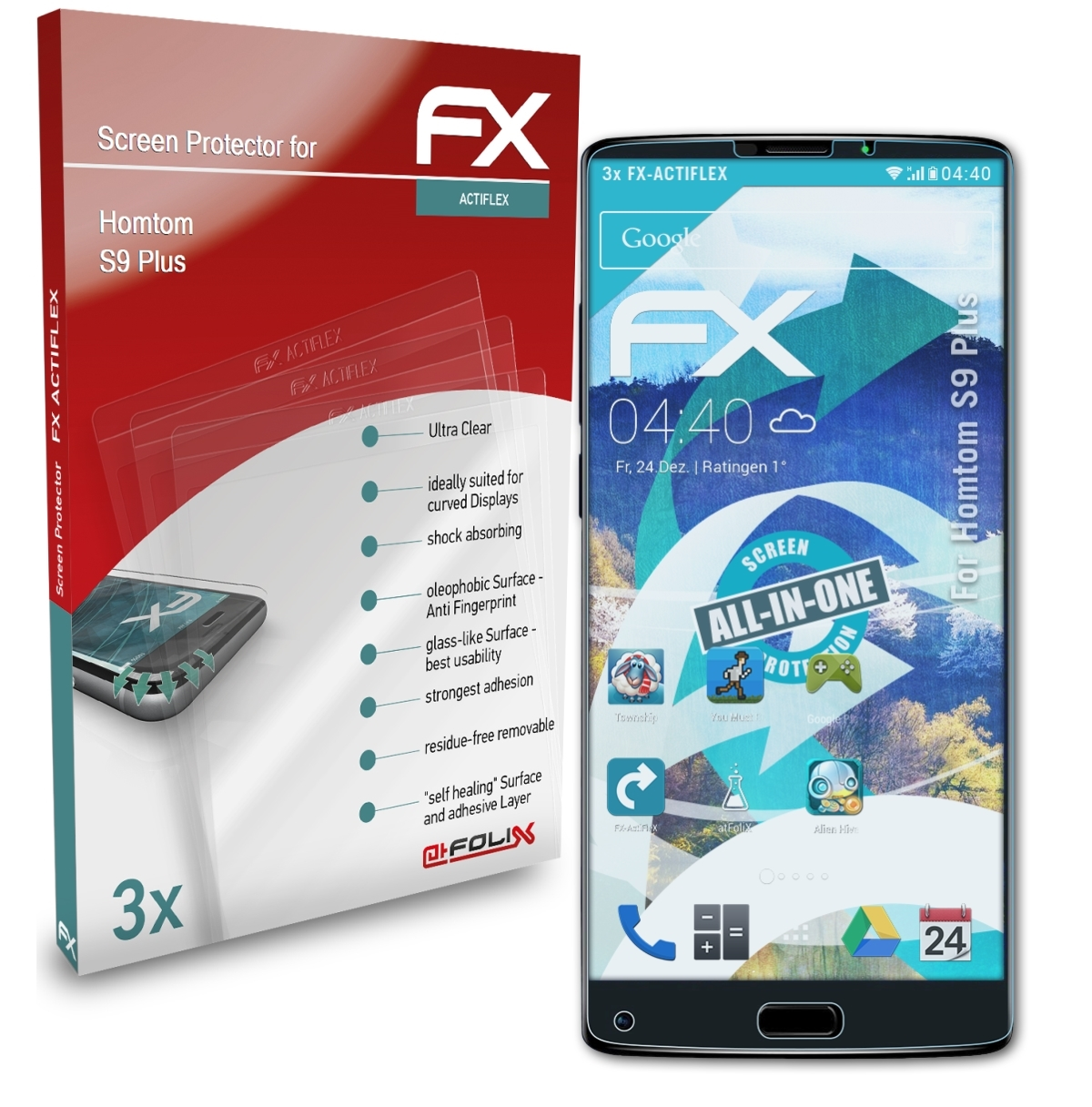 3x FX-ActiFleX Homtom ATFOLIX Displayschutz(für S9 Plus)