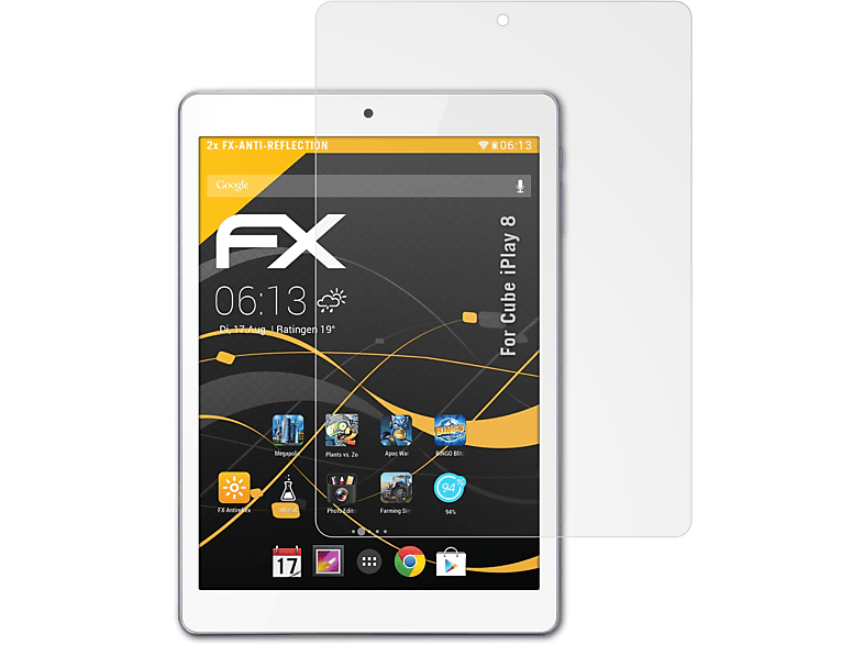 Cube 8) iPlay 2x Displayschutz(für ATFOLIX FX-Antireflex