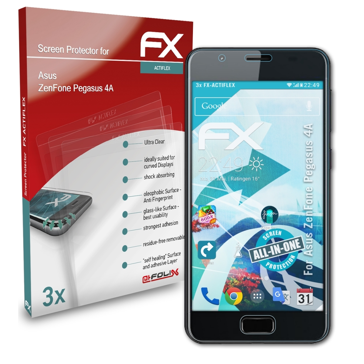 ATFOLIX 3x Pegasus 4A) Asus FX-ActiFleX ZenFone Displayschutz(für