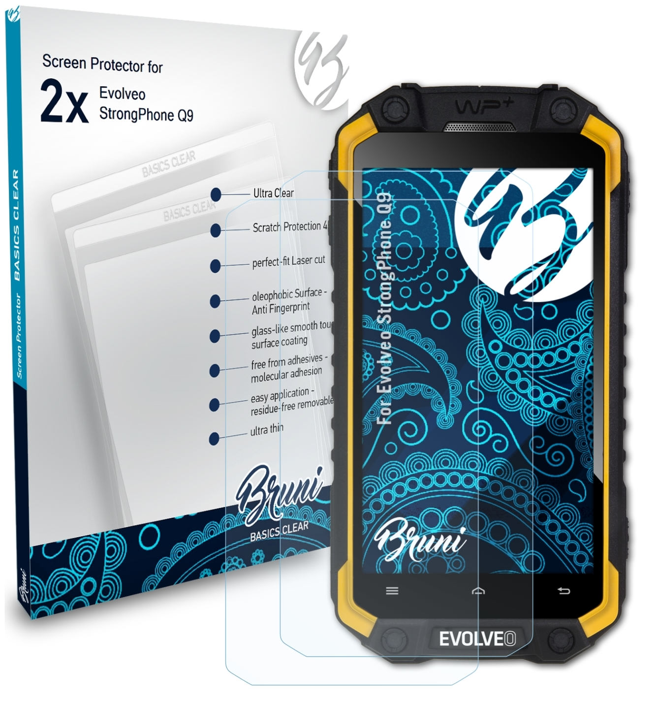 BRUNI 2x Basics-Clear Schutzfolie(für Evolveo Q9) StrongPhone