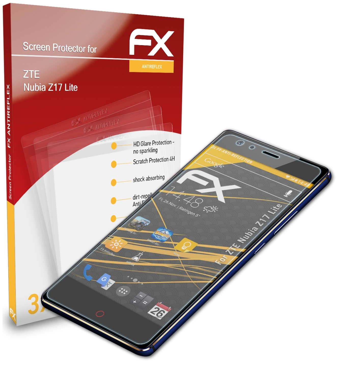 ATFOLIX 3x FX-Antireflex Displayschutz(für ZTE Lite) Z17 Nubia