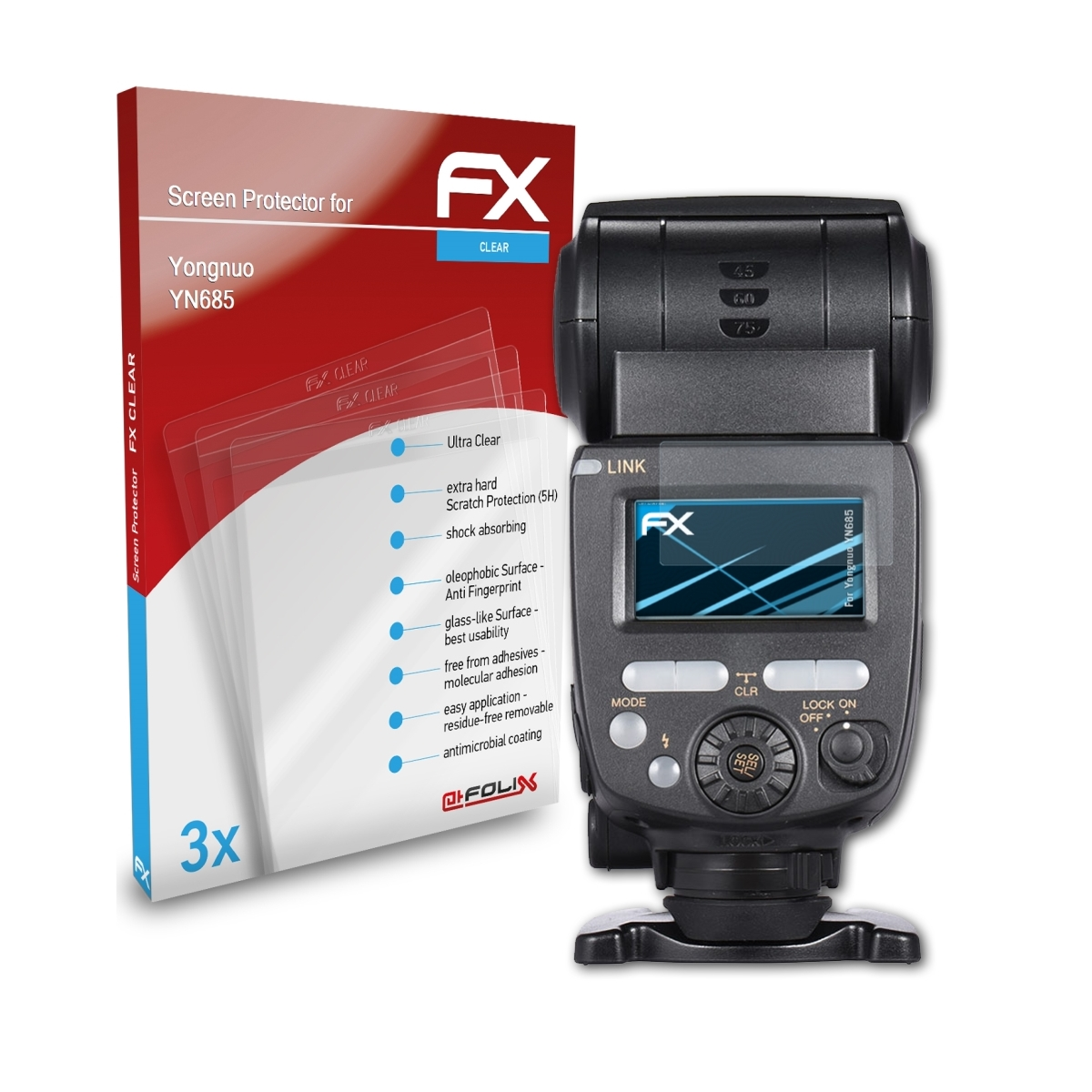 3x FX-Clear YN685) Displayschutz(für ATFOLIX Yongnuo