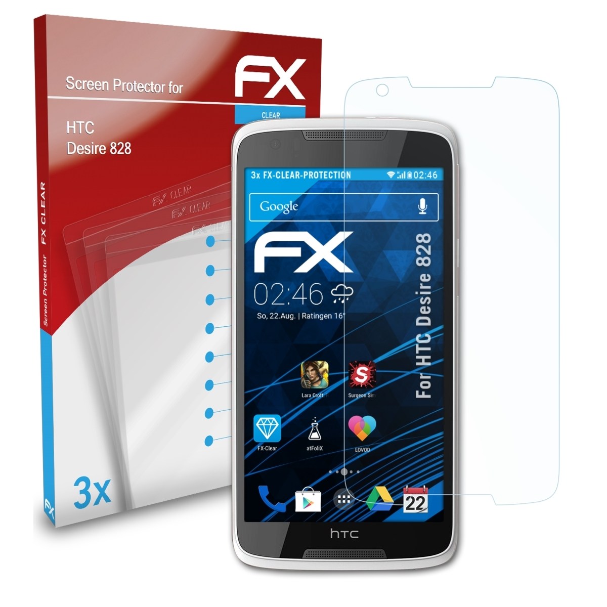 ATFOLIX 3x FX-Clear Desire Displayschutz(für 828) HTC