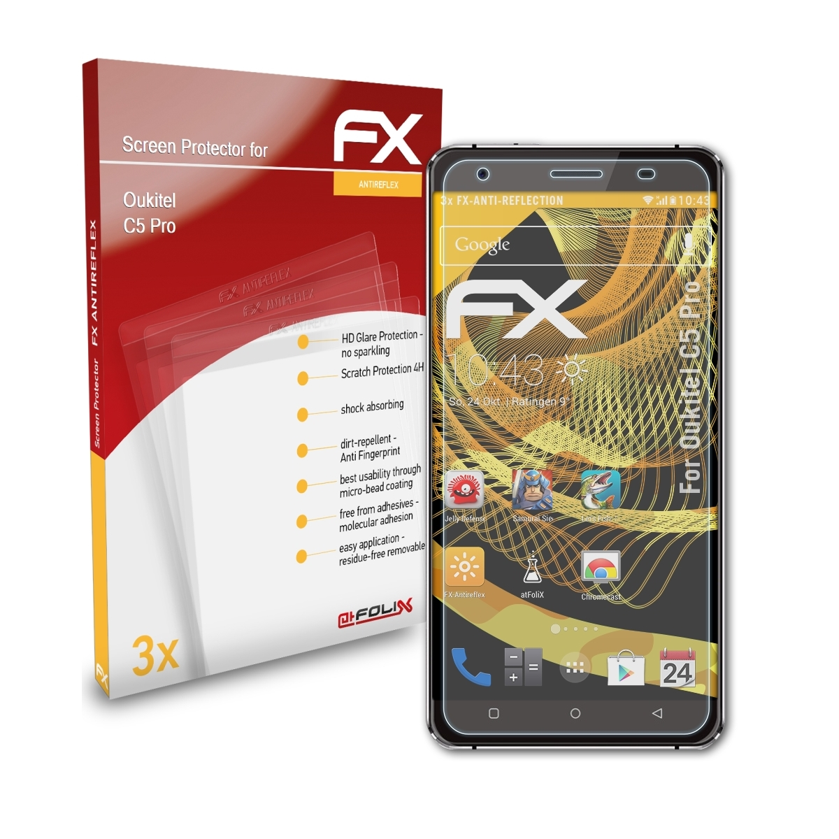 ATFOLIX 3x FX-Antireflex Displayschutz(für Pro) Oukitel C5