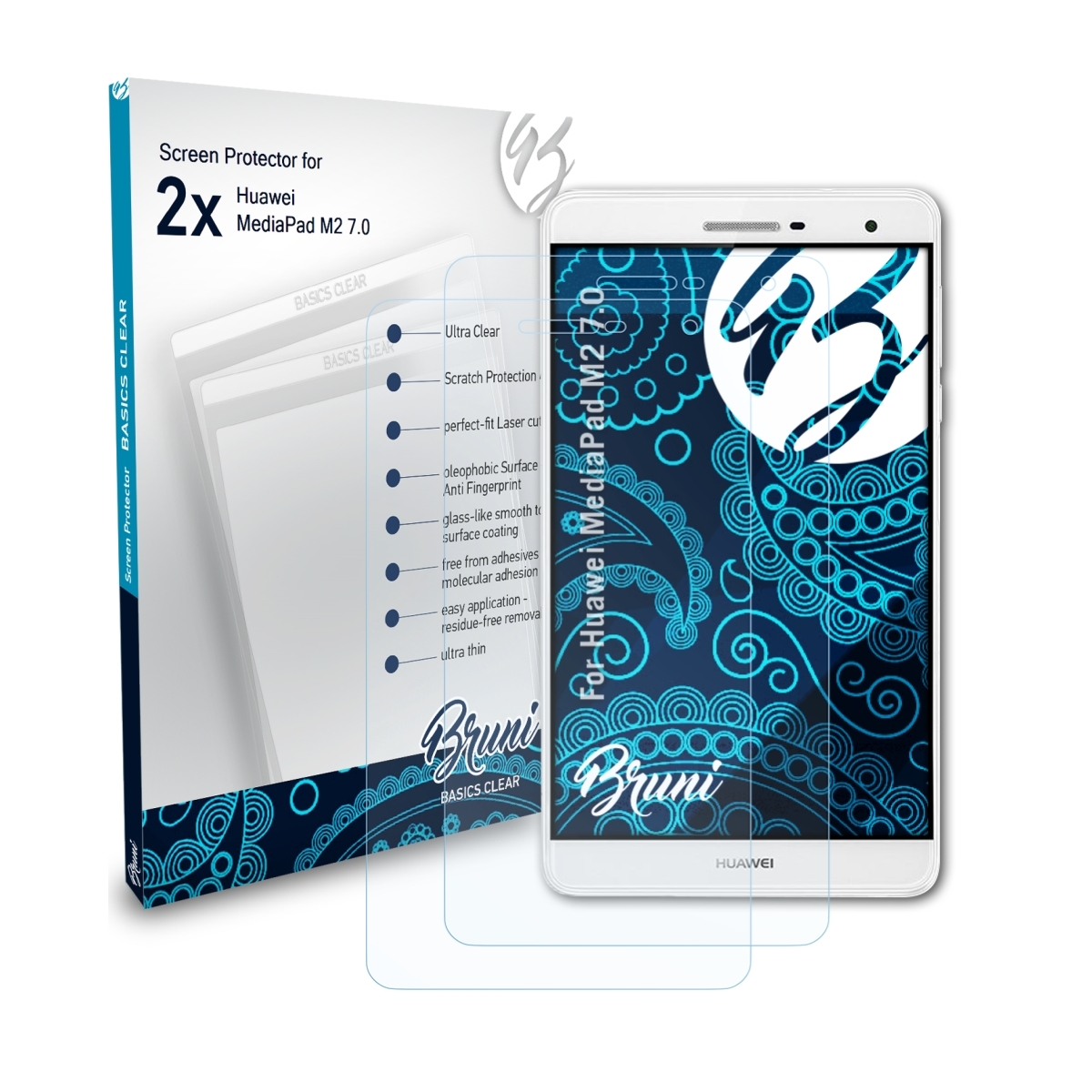 M2 Basics-Clear 7.0) Huawei BRUNI 2x MediaPad Schutzfolie(für
