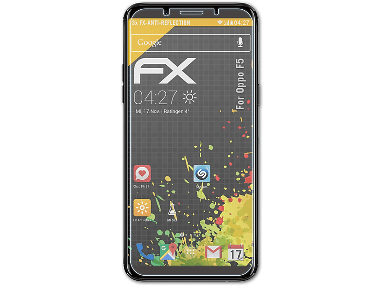 ATFOLIX 3x FX-Antireflex Oppo F5) Displayschutz(für