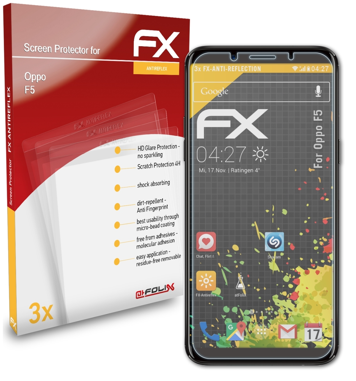 ATFOLIX 3x FX-Antireflex F5) Displayschutz(für Oppo