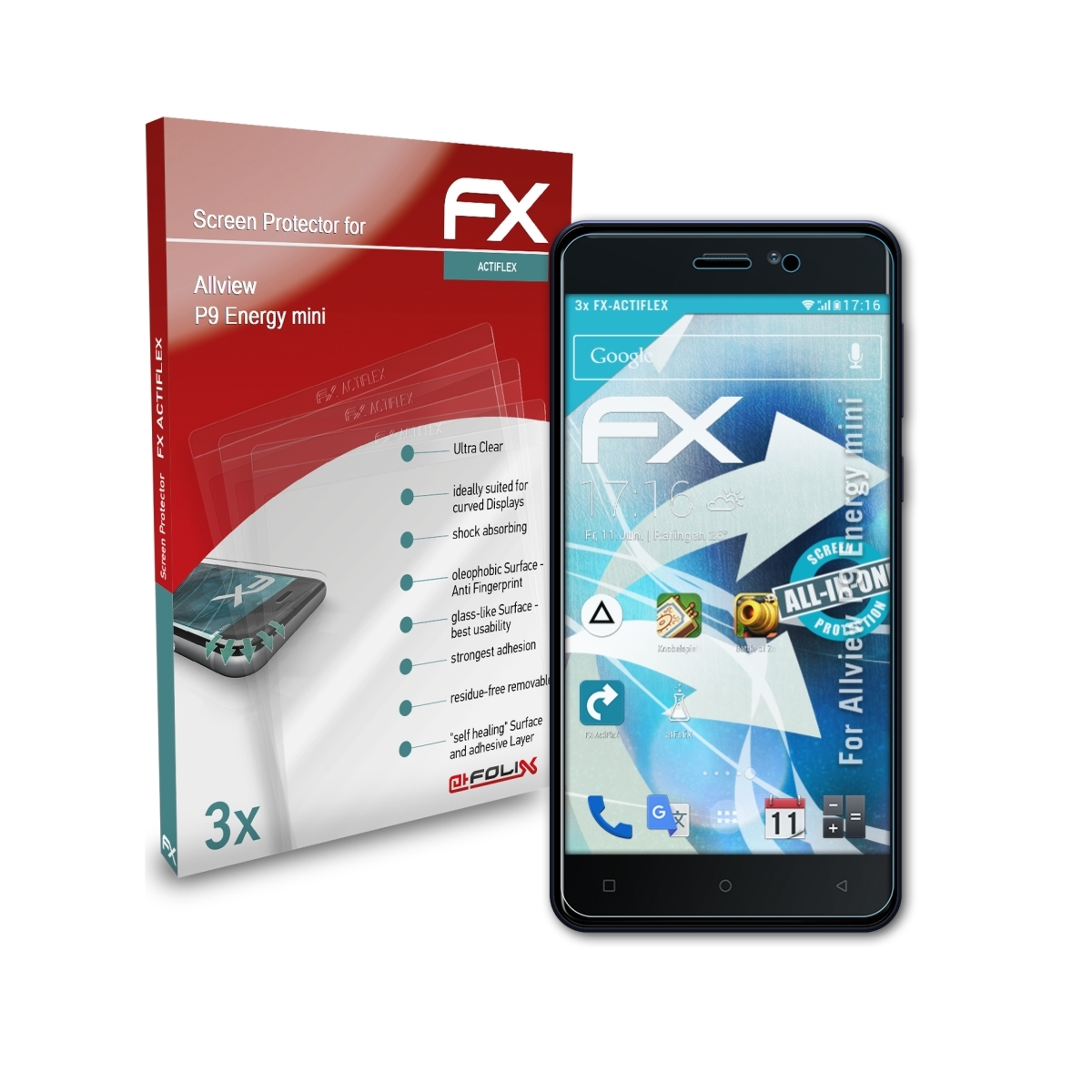 Displayschutz(für 3x ATFOLIX Allview Energy P9 FX-ActiFleX mini)