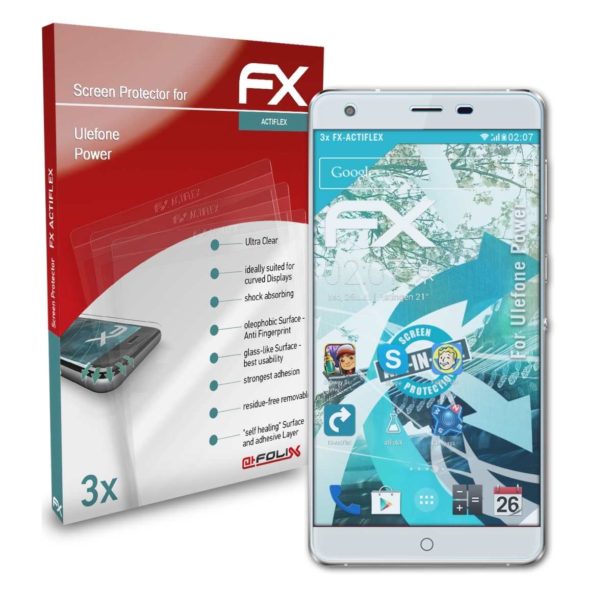 ATFOLIX 3x FX-ActiFleX Displayschutz(für Ulefone Power)