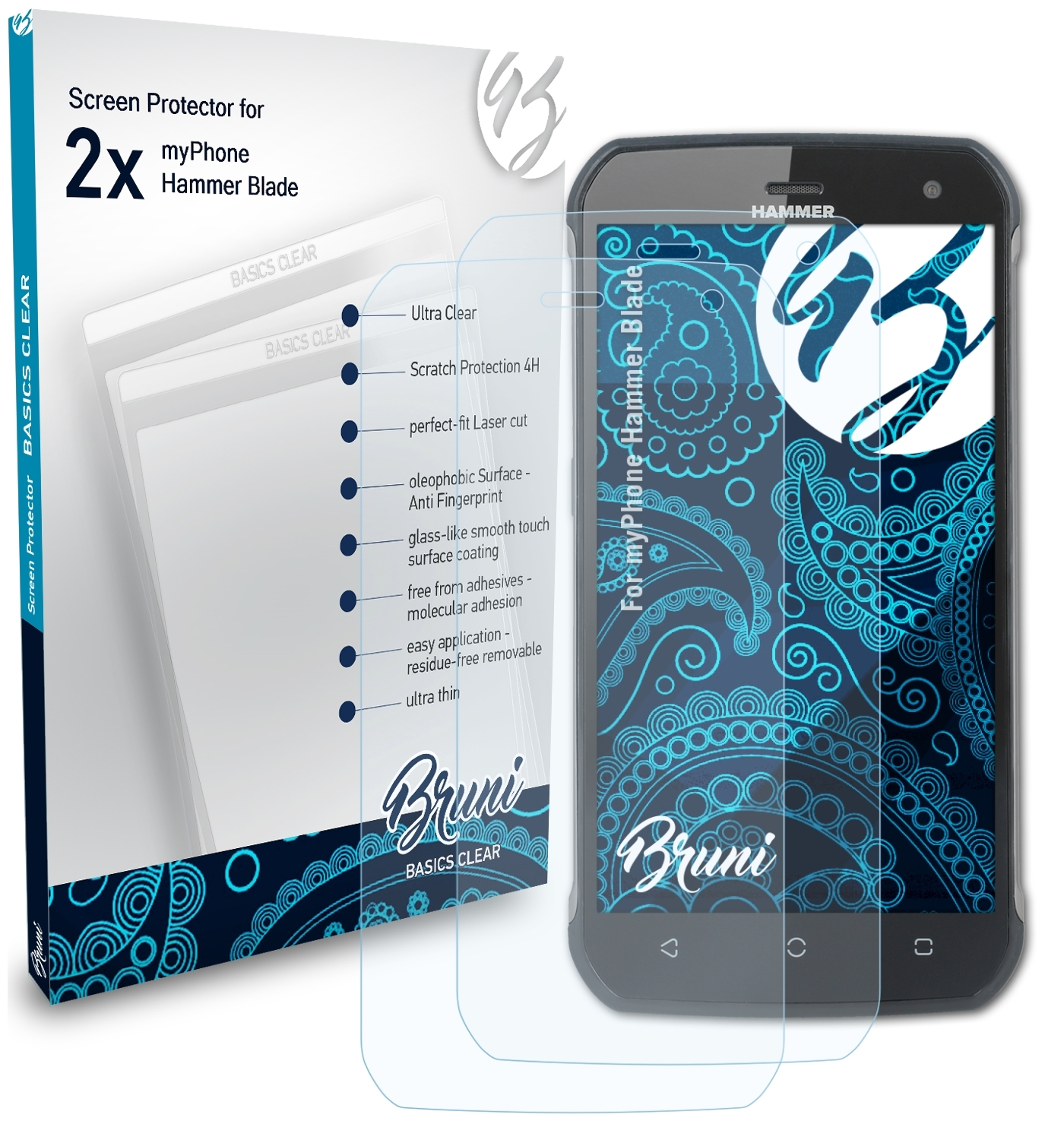 BRUNI 2x Basics-Clear myPhone Blade) Hammer Schutzfolie(für