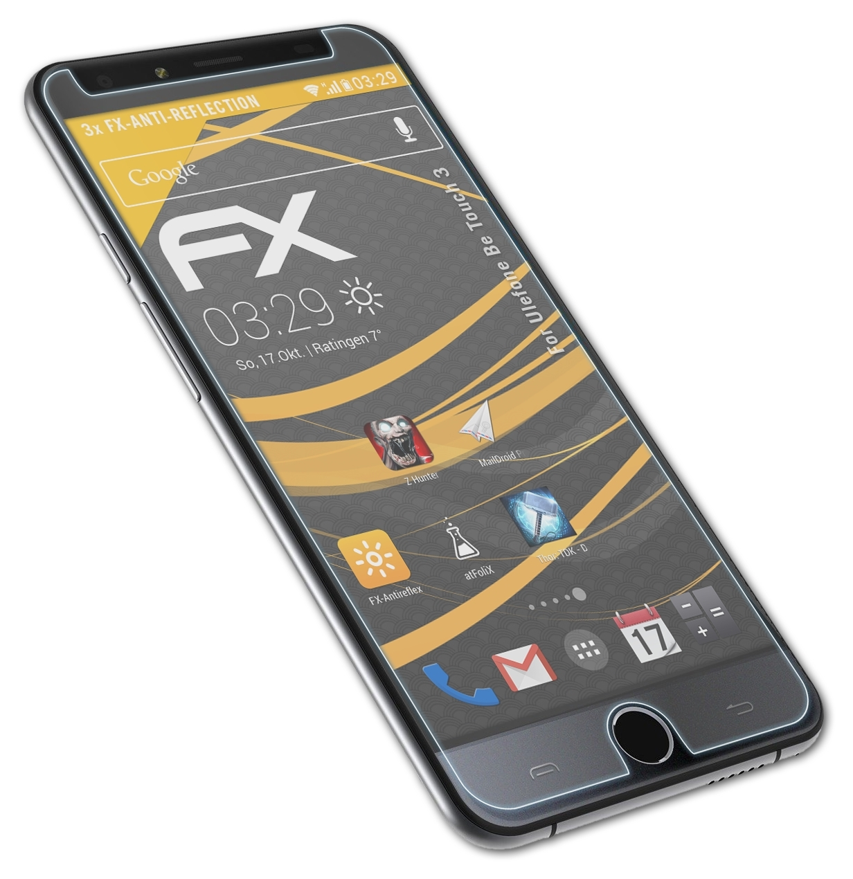 ATFOLIX 3x FX-Antireflex Displayschutz(für 3) Be Ulefone Touch