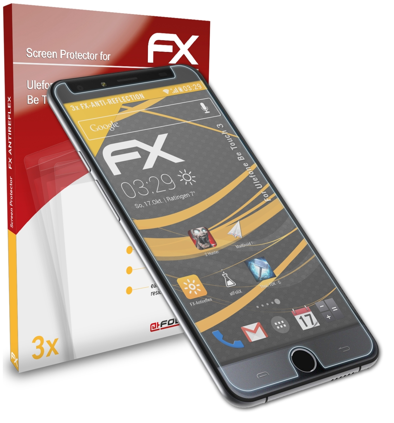 ATFOLIX 3x FX-Antireflex Displayschutz(für 3) Be Ulefone Touch