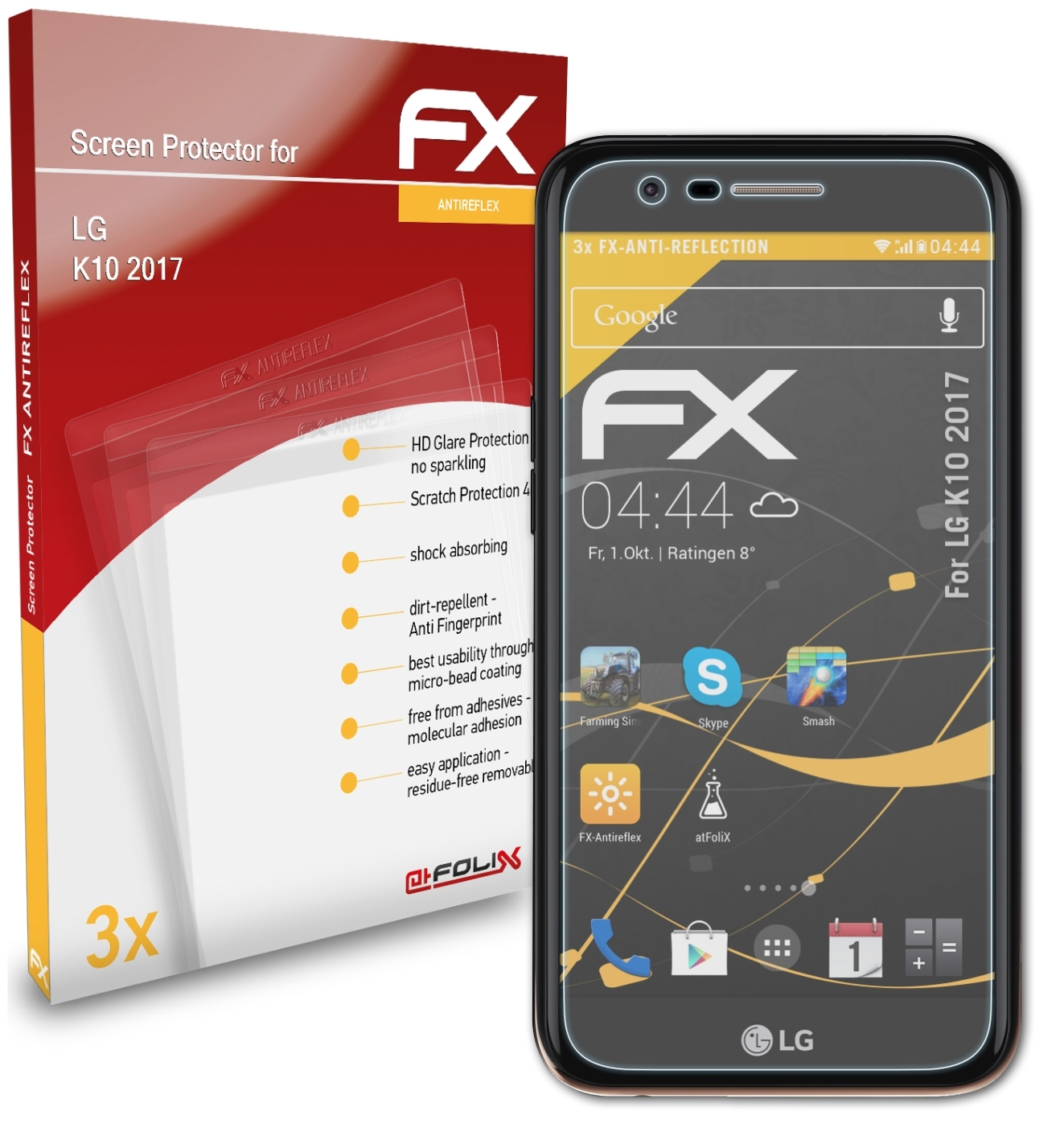 ATFOLIX 3x LG Displayschutz(für K10 (2017)) FX-Antireflex