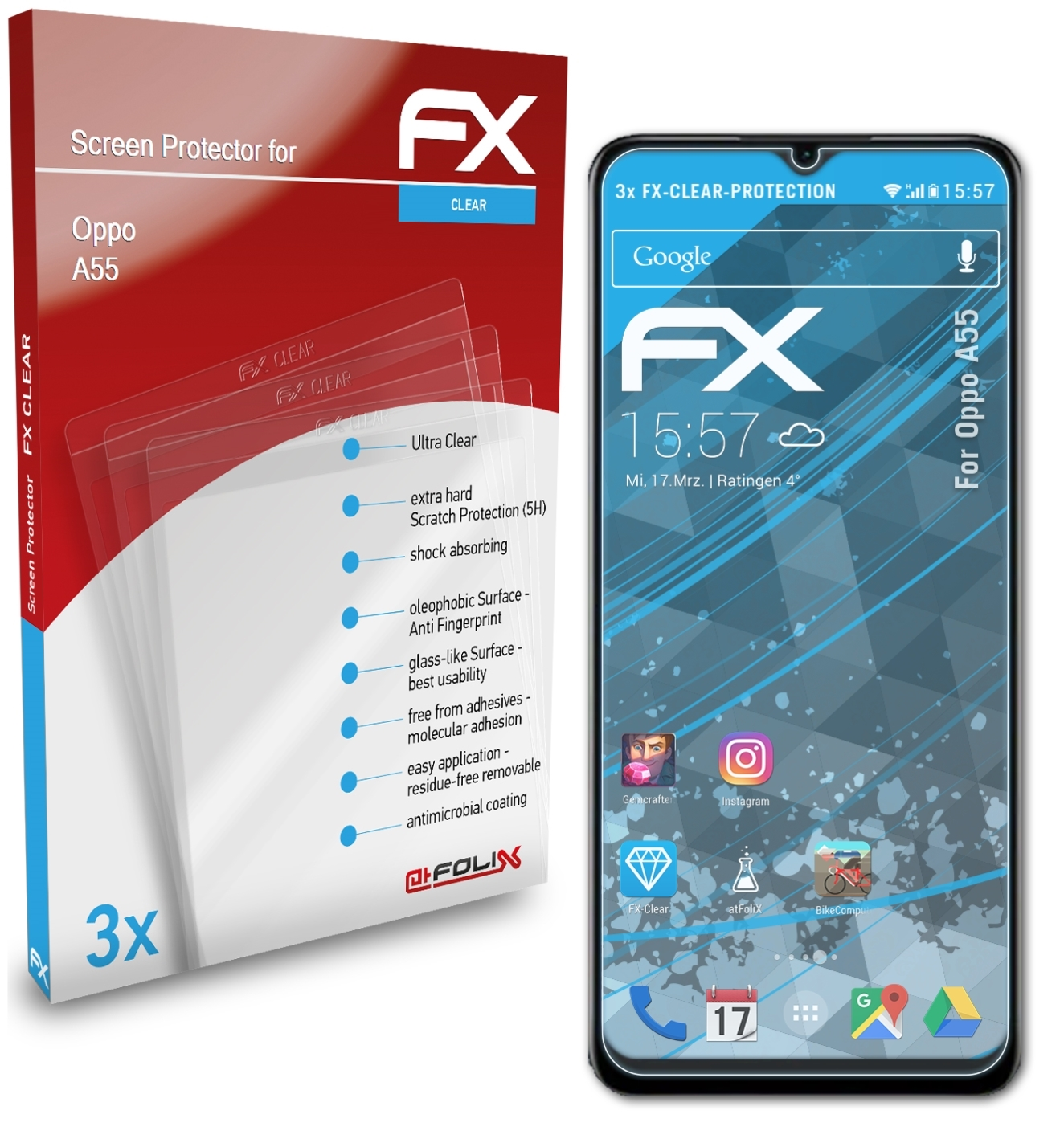 ATFOLIX 3x FX-Clear Displayschutz(für Oppo A55)
