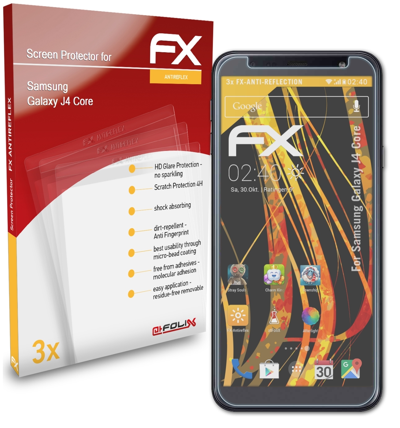 Samsung J4 Core) Displayschutz(für Galaxy FX-Antireflex ATFOLIX 3x