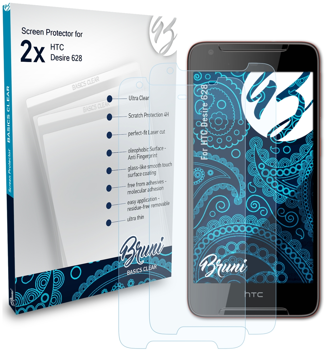 2x Schutzfolie(für BRUNI Desire HTC Basics-Clear 628)