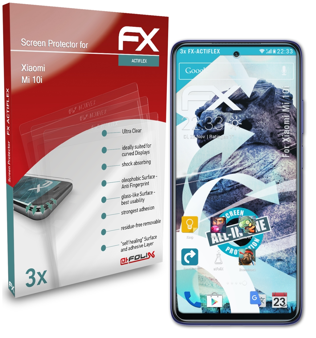 Displayschutz(für 10i) ATFOLIX Mi Xiaomi 3x FX-ActiFleX
