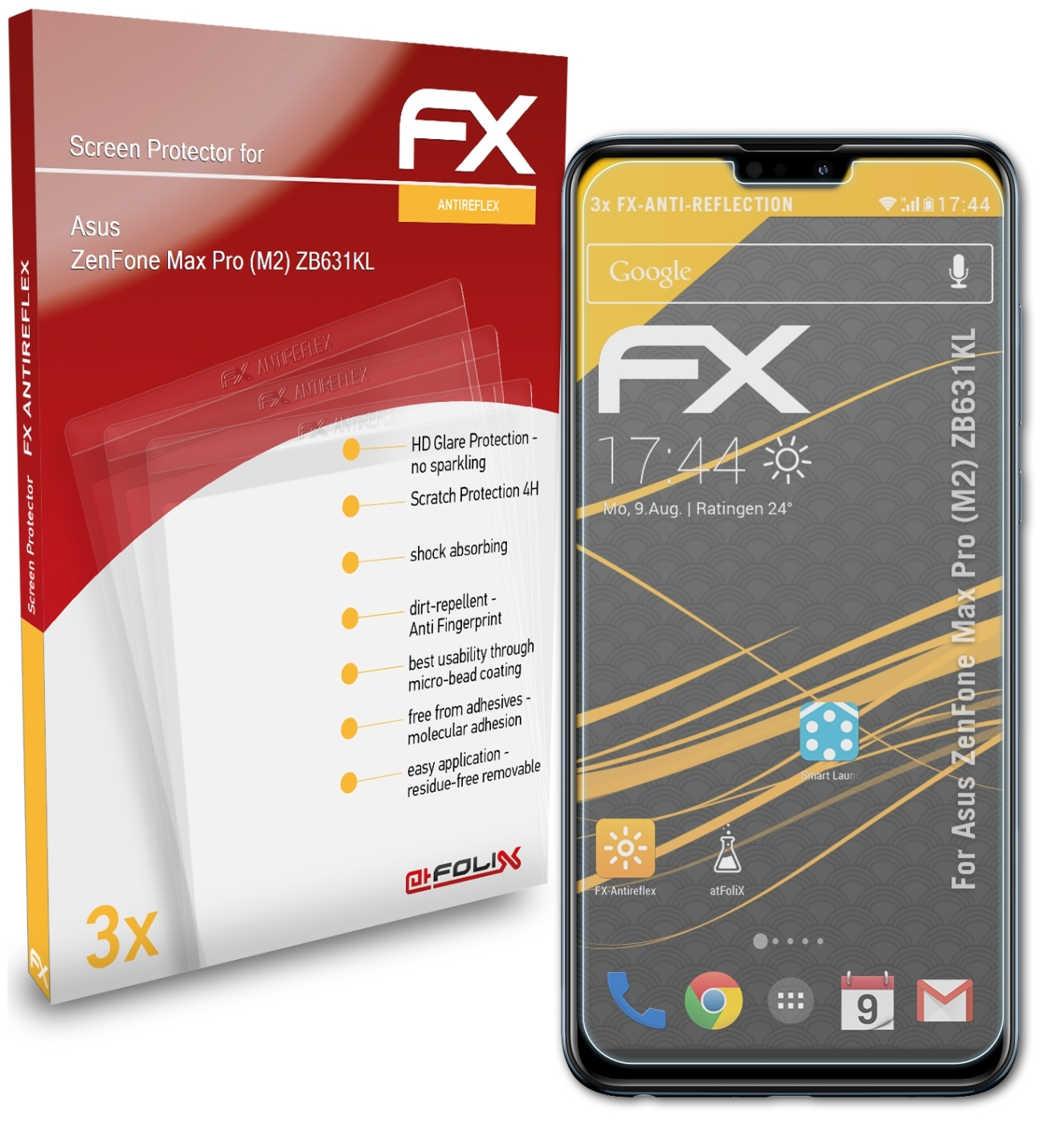 ATFOLIX 3x FX-Antireflex Max (ZB631KL)) ZenFone Displayschutz(für Asus Pro (M2)
