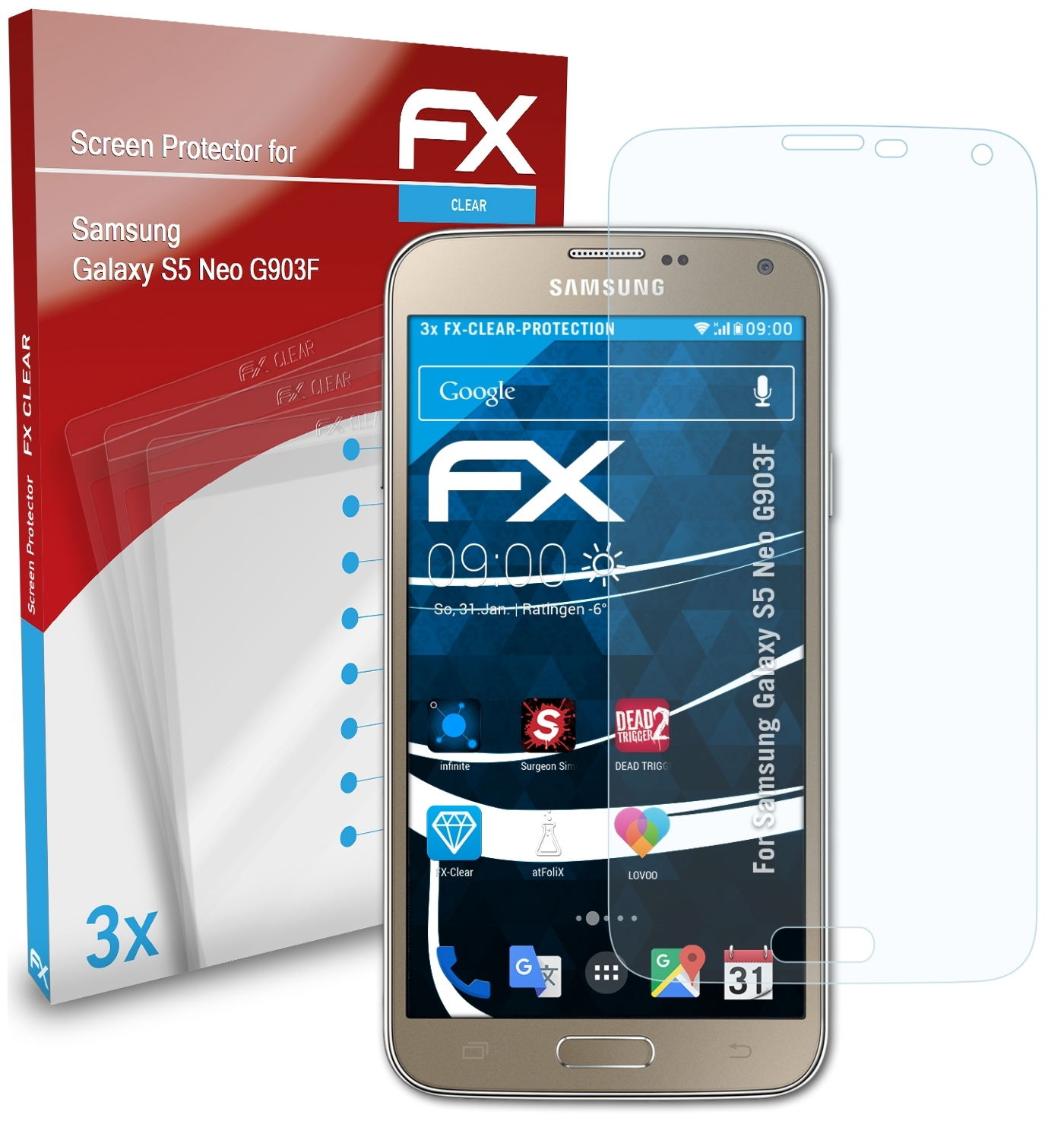 S5 FX-Clear (G903F)) Neo 3x Samsung Displayschutz(für Galaxy ATFOLIX