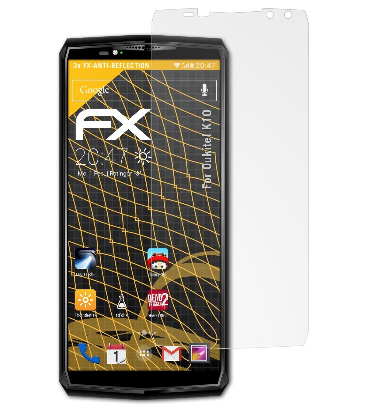 ATFOLIX 3x FX-Antireflex Displayschutz(für Oukitel K10)