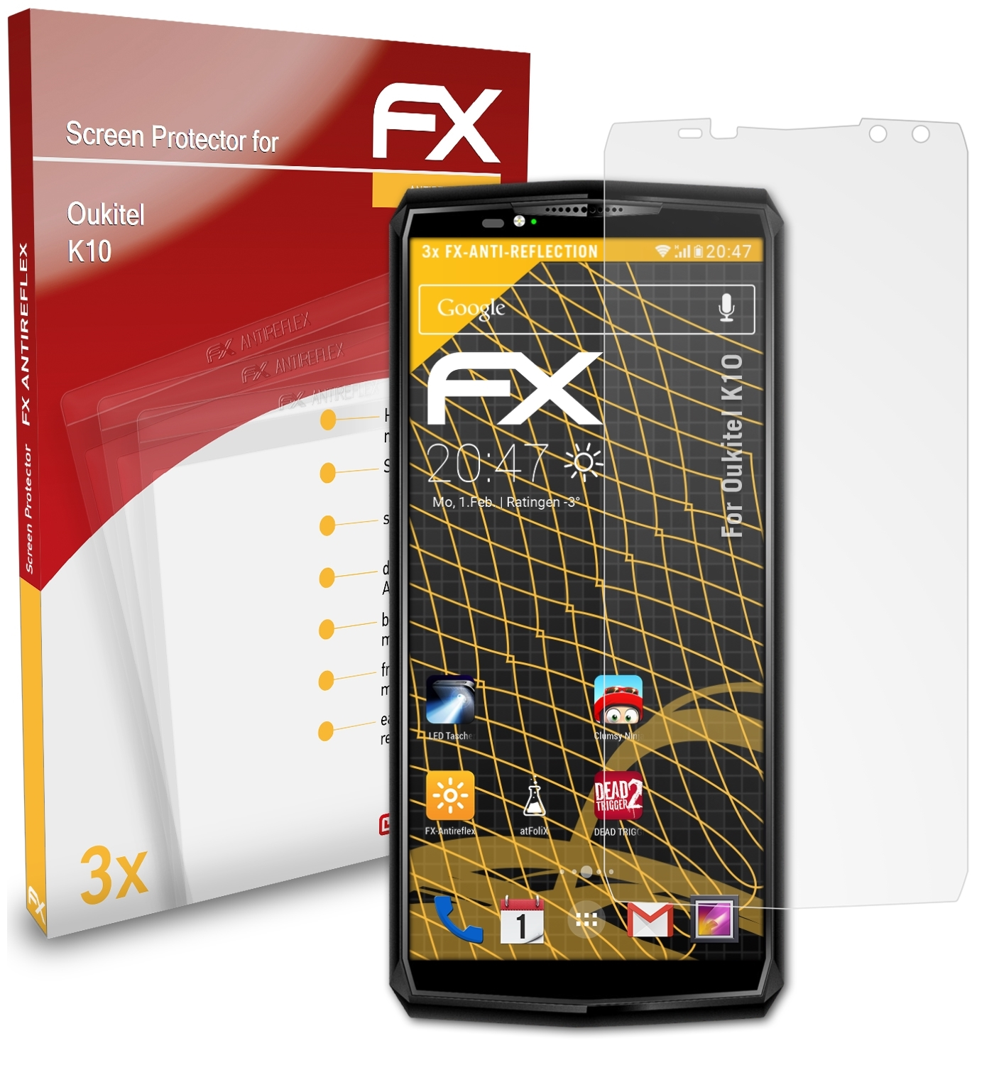 ATFOLIX 3x Oukitel K10) Displayschutz(für FX-Antireflex