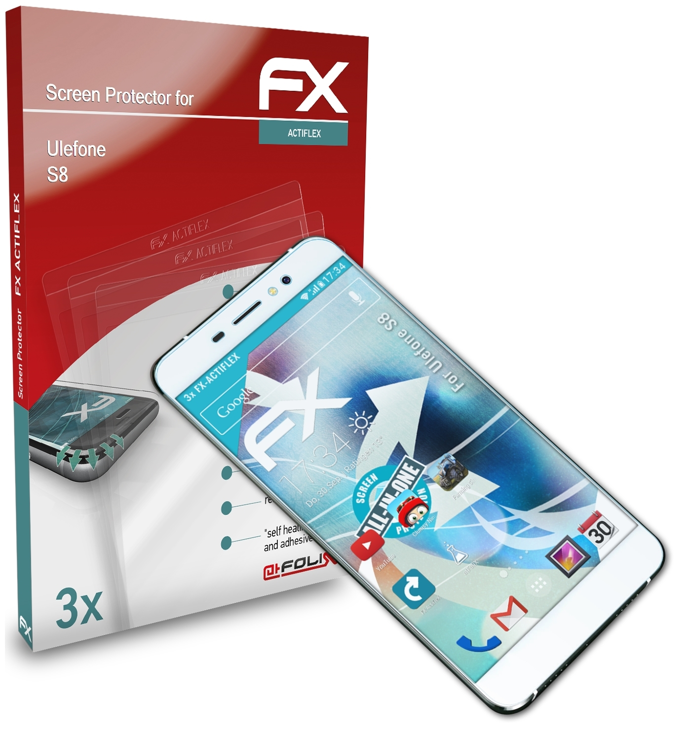 S8) ATFOLIX Ulefone 3x Displayschutz(für FX-ActiFleX