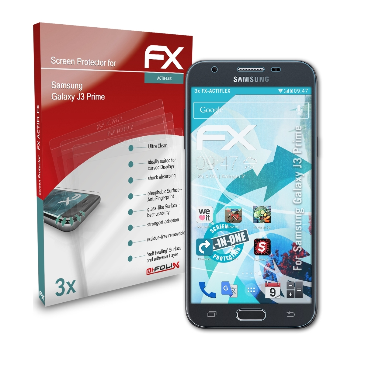 ATFOLIX 3x FX-ActiFleX Displayschutz(für J3 Prime) Samsung Galaxy