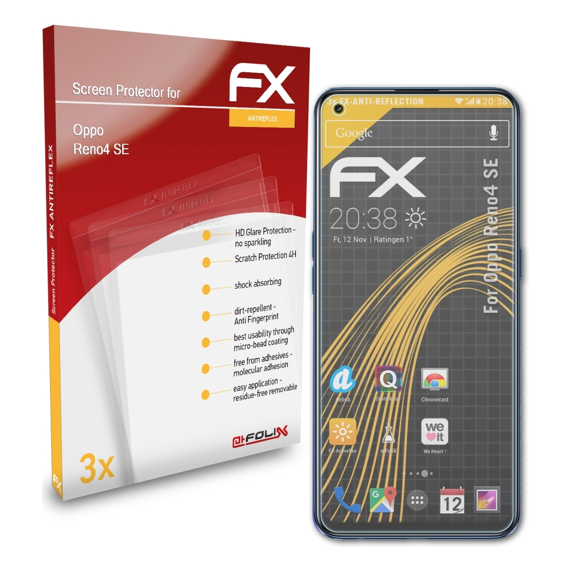 Reno4 3x Displayschutz(für ATFOLIX Oppo SE) FX-Antireflex