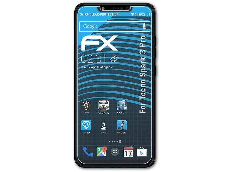 ATFOLIX 3x FX-Clear Displayschutz(für Tecno Spark 3 Pro)