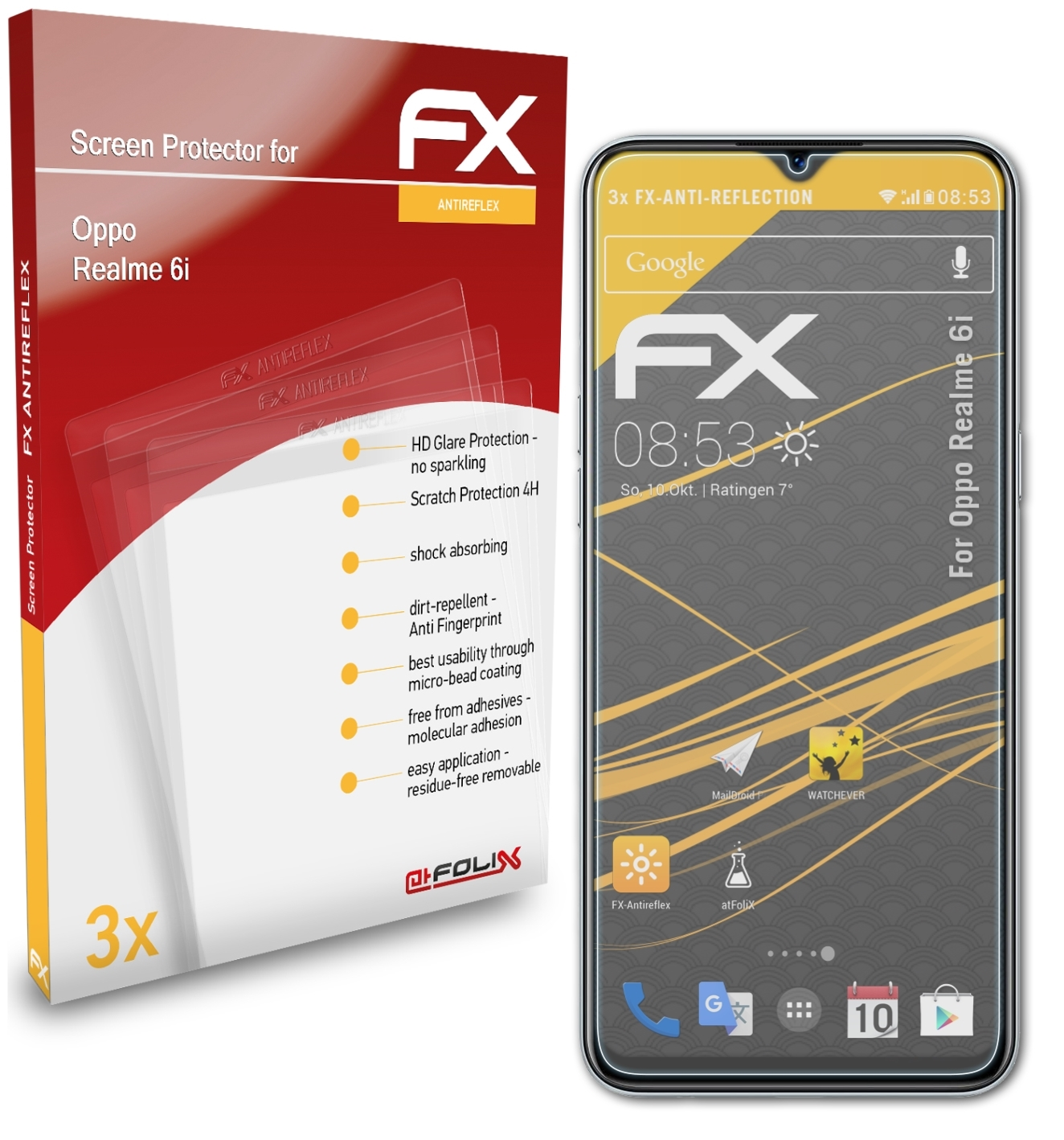Oppo Displayschutz(für ATFOLIX 6i) 3x FX-Antireflex Realme