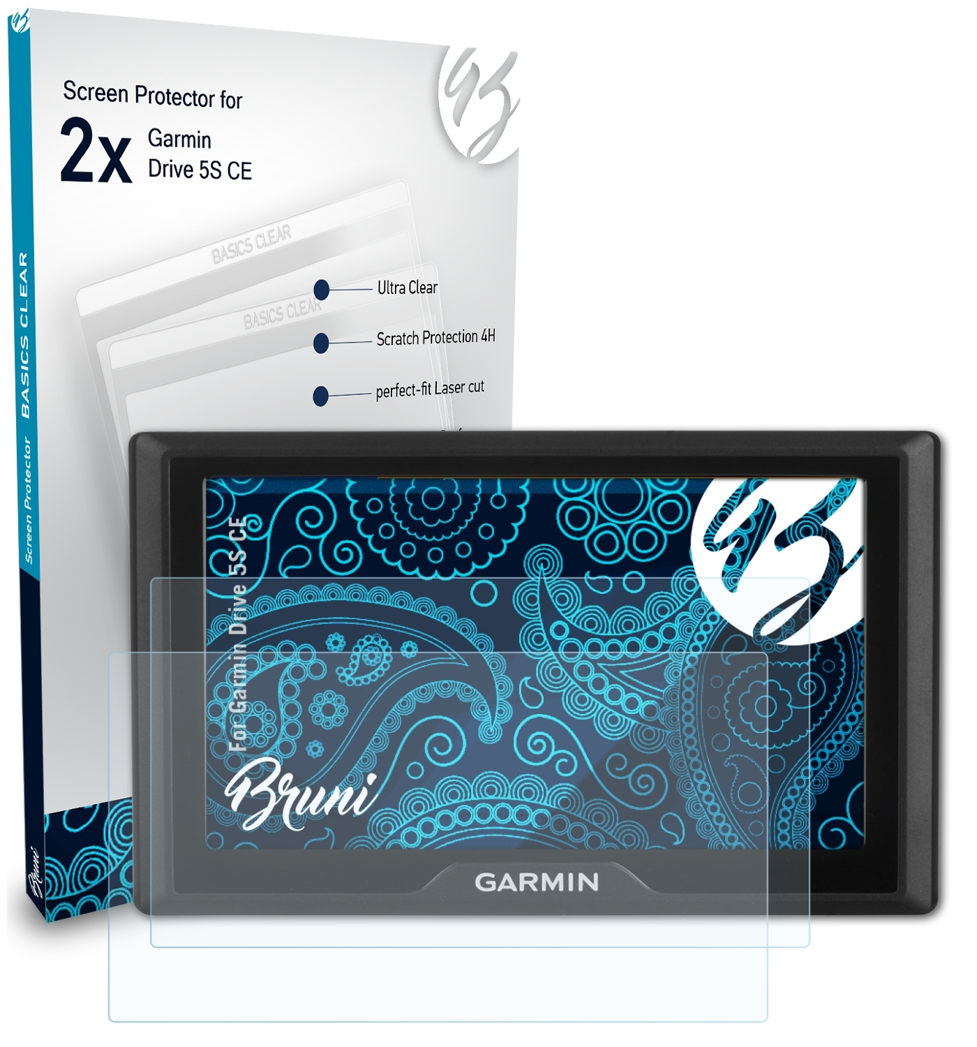 BRUNI 2x Basics-Clear Schutzfolie(für Garmin 5S CE) Drive