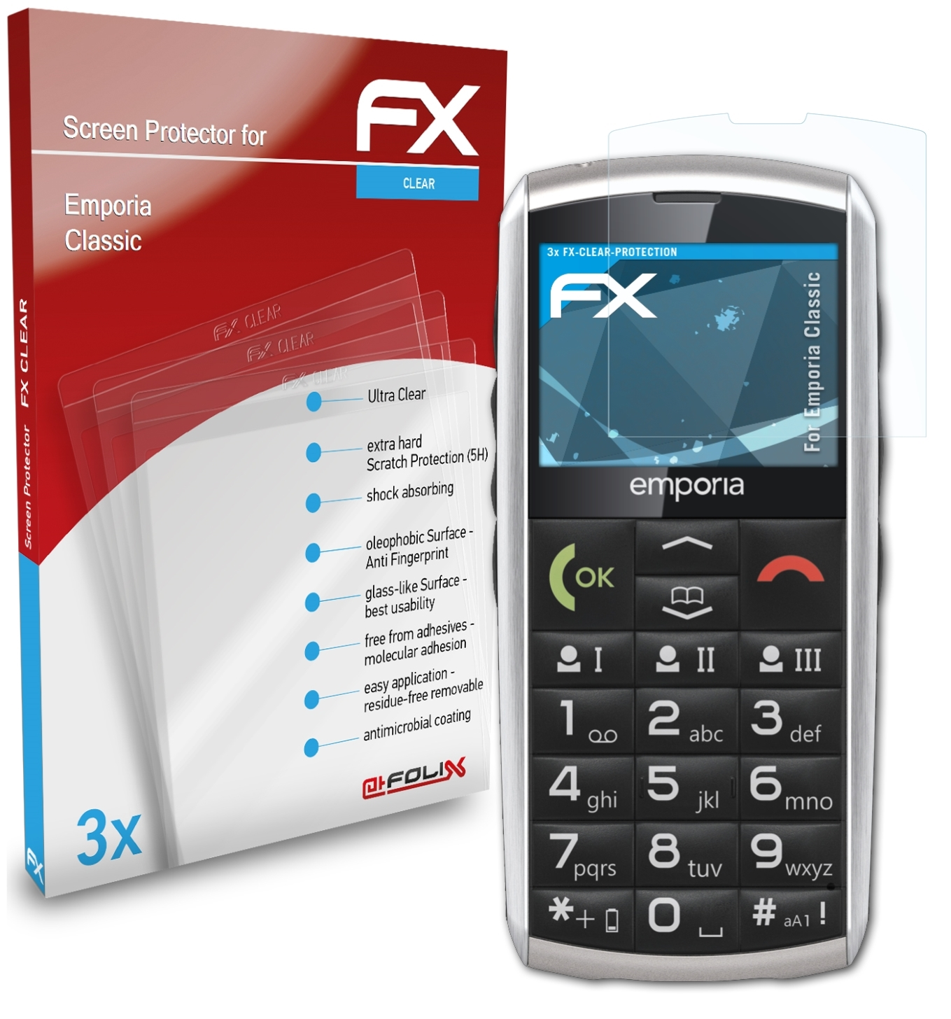 ATFOLIX 3x FX-Clear Displayschutz(für Emporia Classic)
