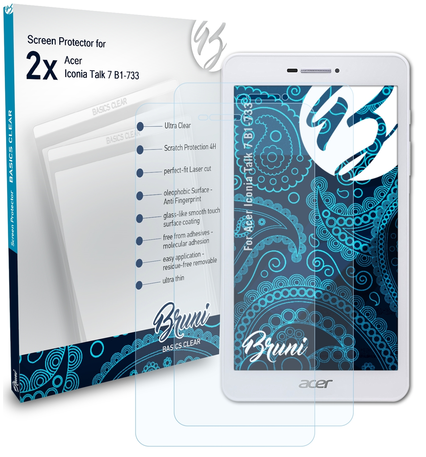 BRUNI 2x Basics-Clear 7 Talk Schutzfolie(für (B1-733)) Iconia Acer