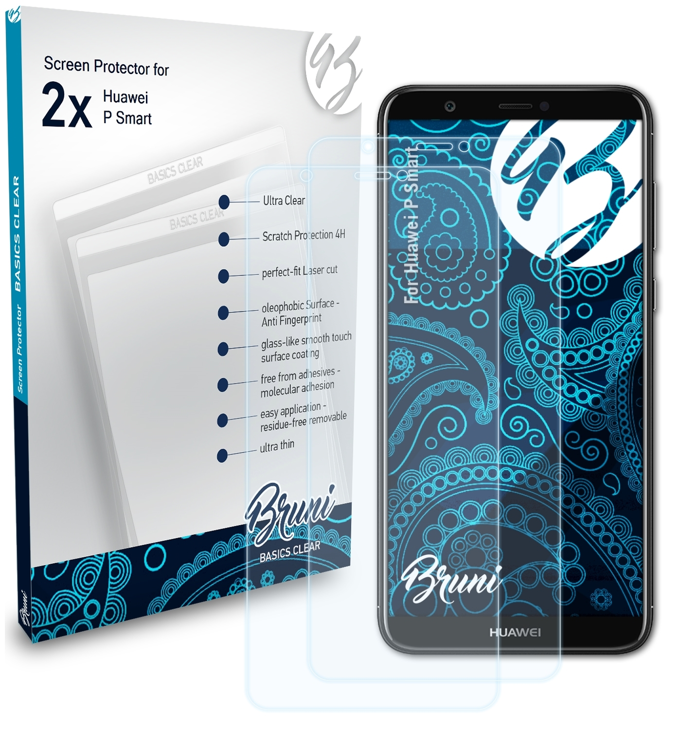 2x Smart) BRUNI P Basics-Clear Huawei Schutzfolie(für