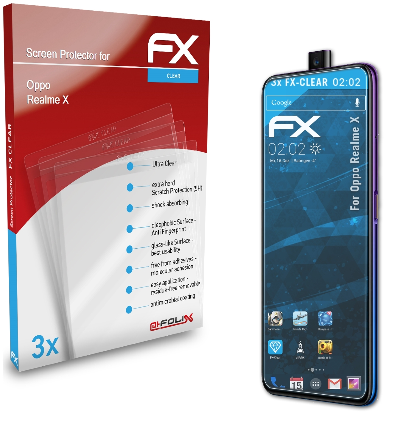 Oppo 3x X) Displayschutz(für Realme FX-Clear ATFOLIX