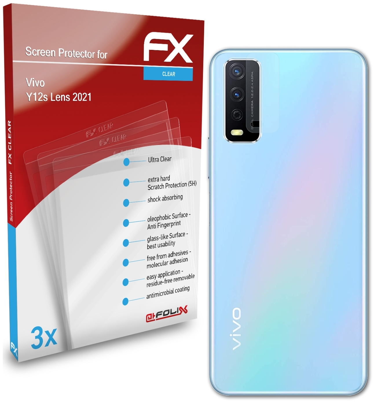 ATFOLIX 3x FX-Clear Vivo (2021)) Lens Displayschutz(für Y12s