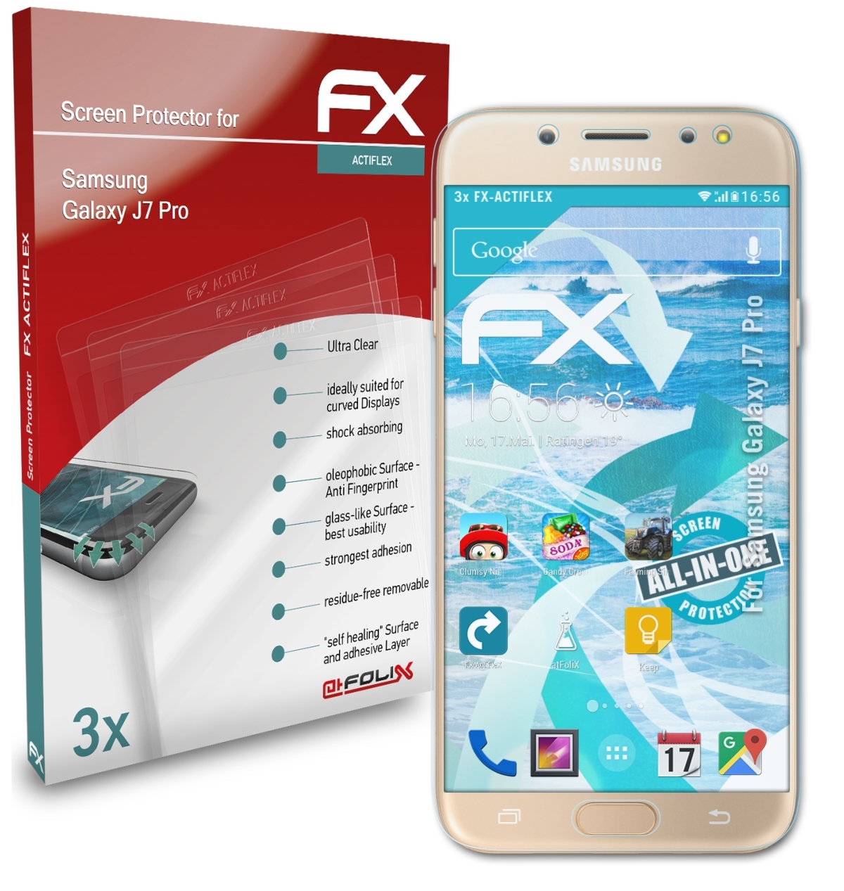 3x J7 Displayschutz(für ATFOLIX Pro) Samsung FX-ActiFleX Galaxy