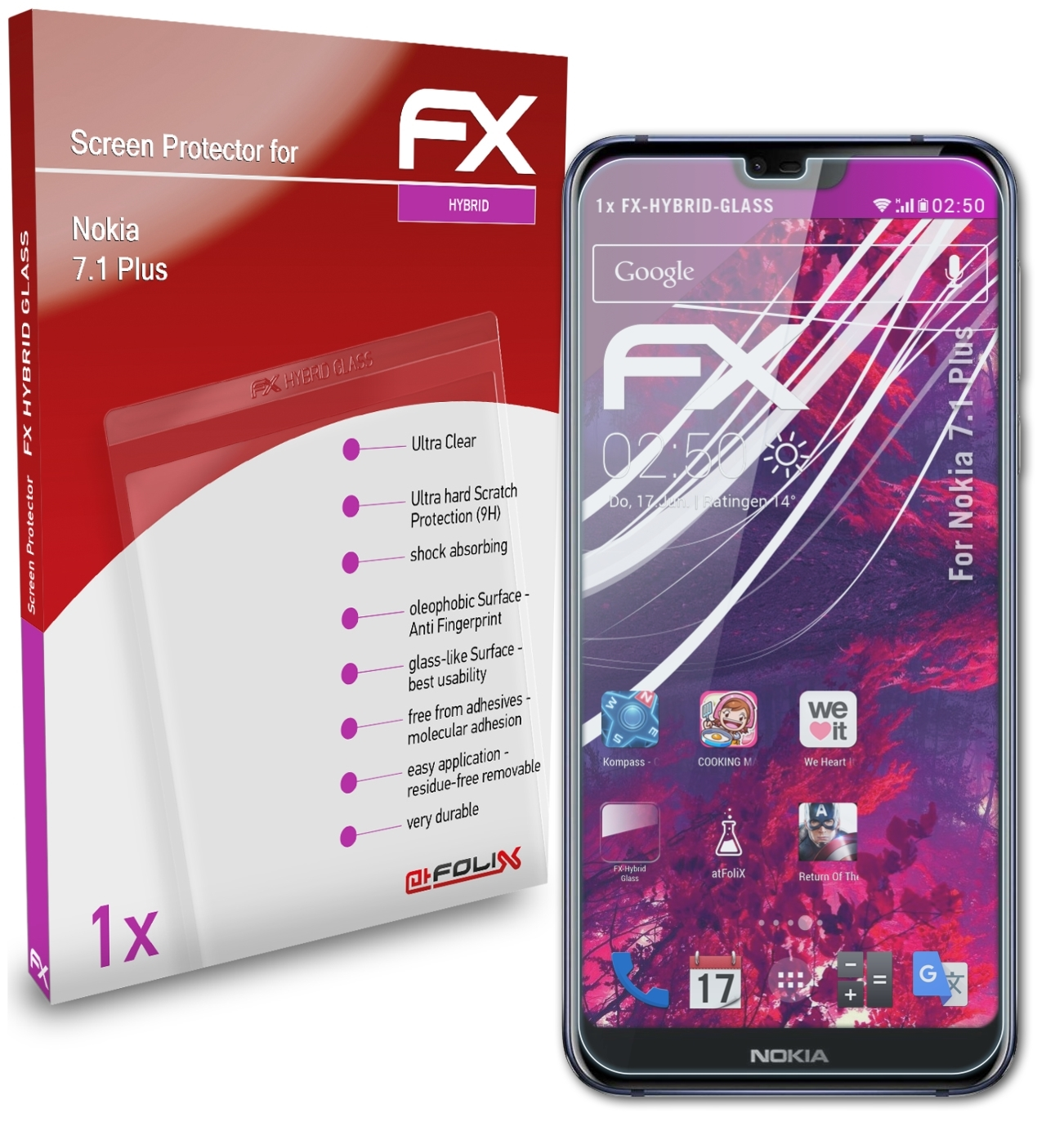 ATFOLIX FX-Hybrid-Glass Schutzglas(für Nokia Plus) 7.1