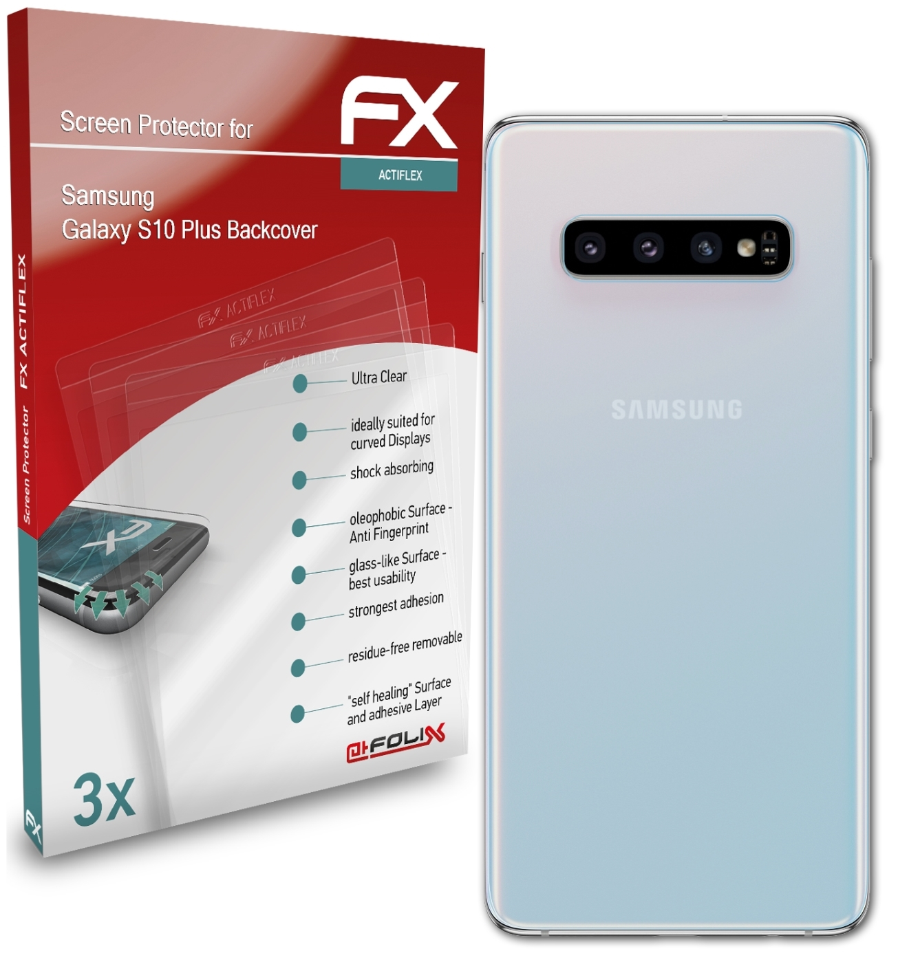 ATFOLIX 3x FX-ActiFleX Displayschutz(für Samsung Galaxy (Backcover)) Plus S10