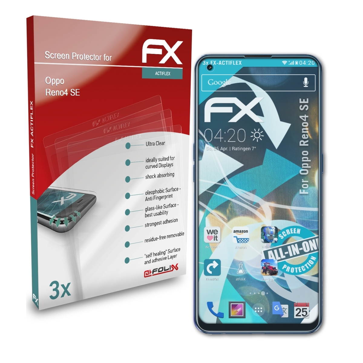 ATFOLIX 3x FX-ActiFleX Oppo Reno4 SE) Displayschutz(für