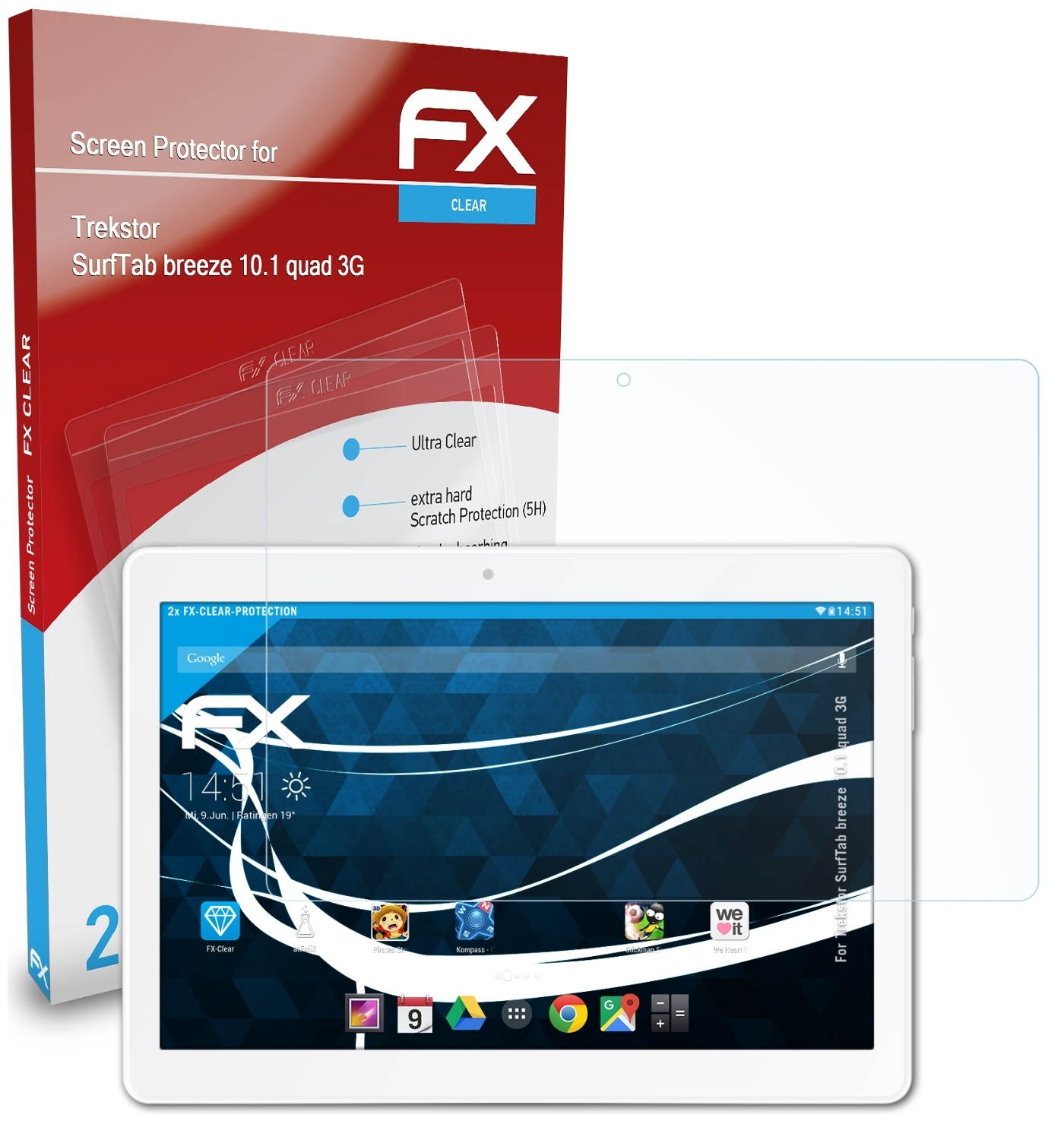 FX-Clear breeze Displayschutz(für 10.1 2x 3G) ATFOLIX Trekstor quad SurfTab