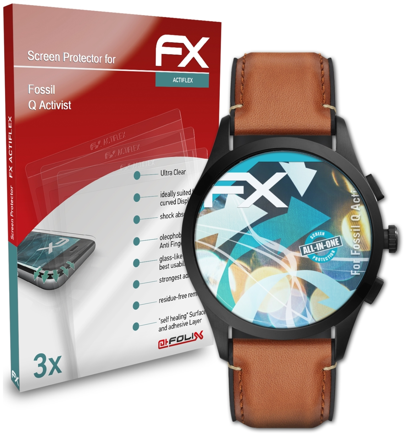 Fossil 3x FX-ActiFleX Q ATFOLIX Displayschutz(für Activist)