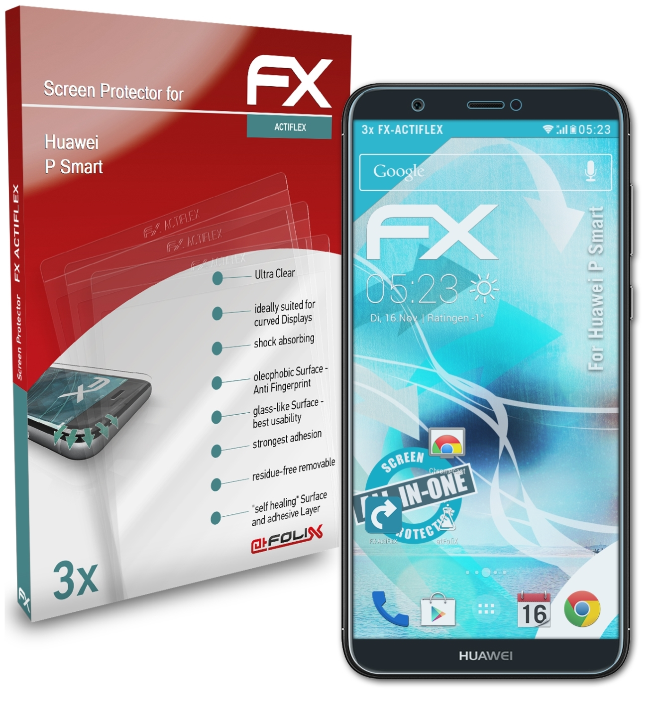 ATFOLIX 3x FX-ActiFleX Displayschutz(für P Smart) Huawei