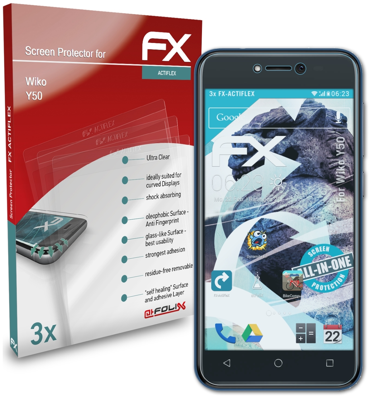 ATFOLIX 3x FX-ActiFleX Displayschutz(für Y50) Wiko