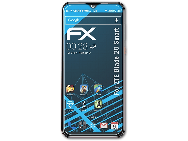ATFOLIX 3x FX-Clear Blade Displayschutz(für Smart) ZTE 20