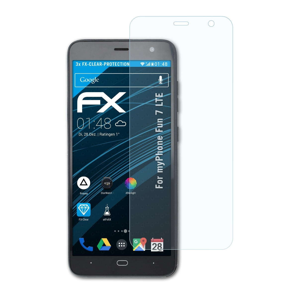 ATFOLIX 3x FX-Clear Displayschutz(für LTE) Fun myPhone 7
