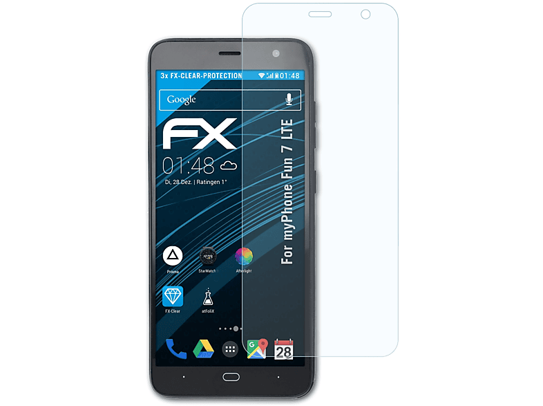 ATFOLIX 3x FX-Clear Displayschutz(für myPhone Fun 7 LTE)